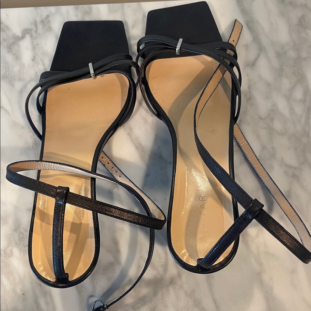BY FAR Black Leather Strappy Sandals